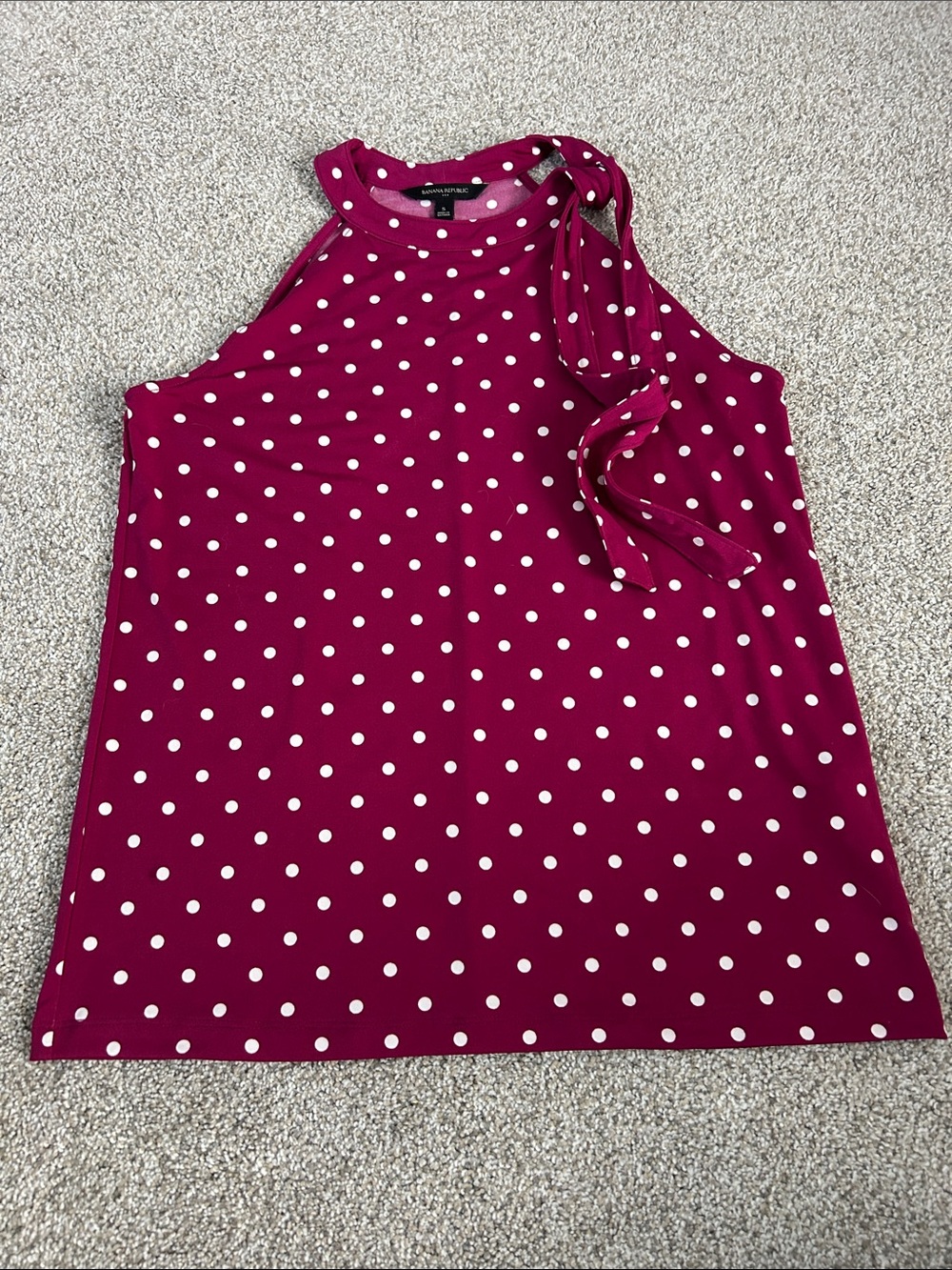 Banana Republic Magenta Polka Dot Tie-Neck Blouse
